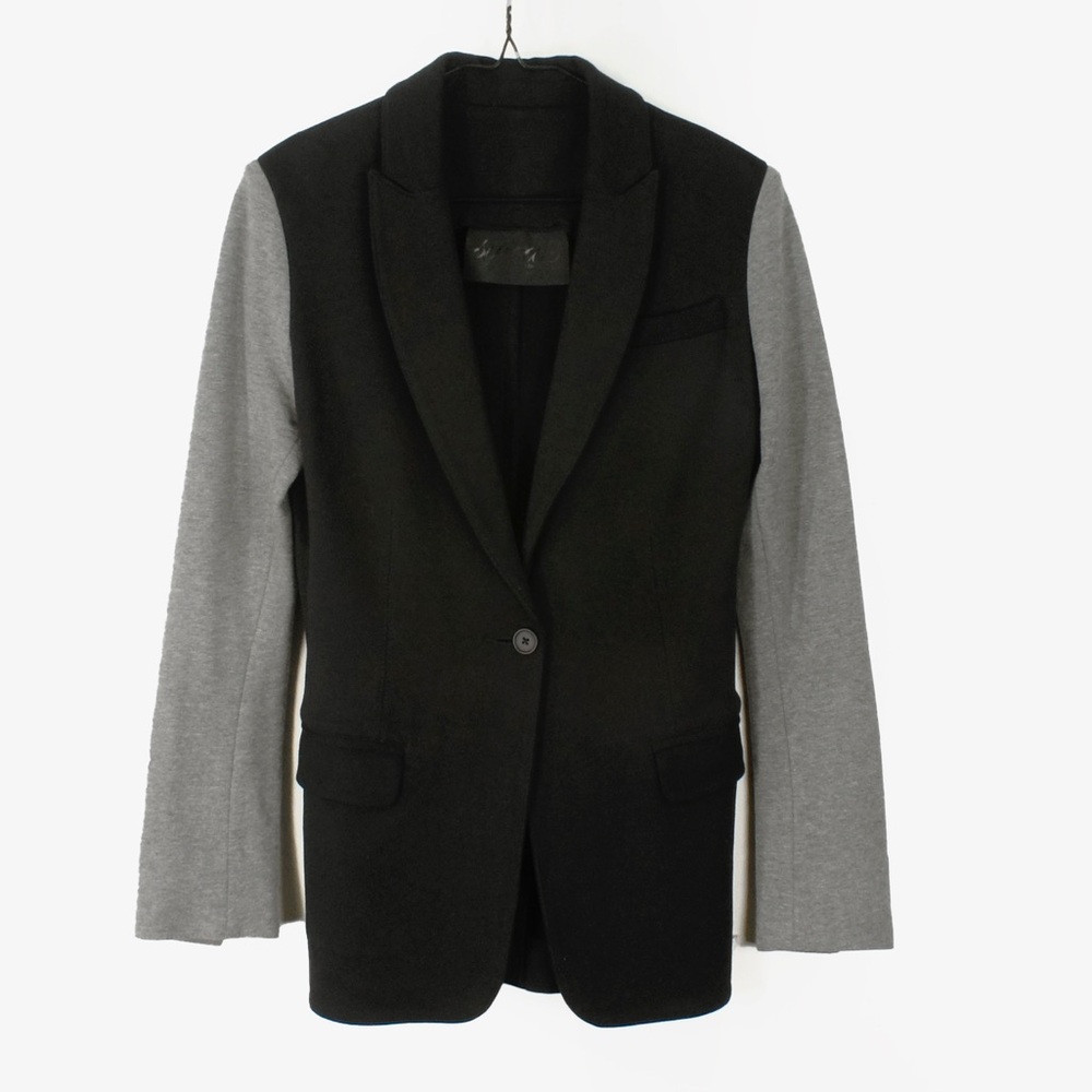 Norma Kamali "Sweats" Black & Heather Grey Colourblock Blazer Jacket